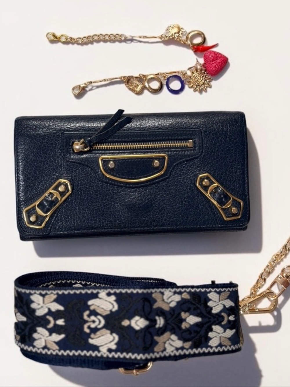 Balenciaga Le City Wallet on Chain Crossbody Blue w/ Strap & Charm - Picture 3 of 17